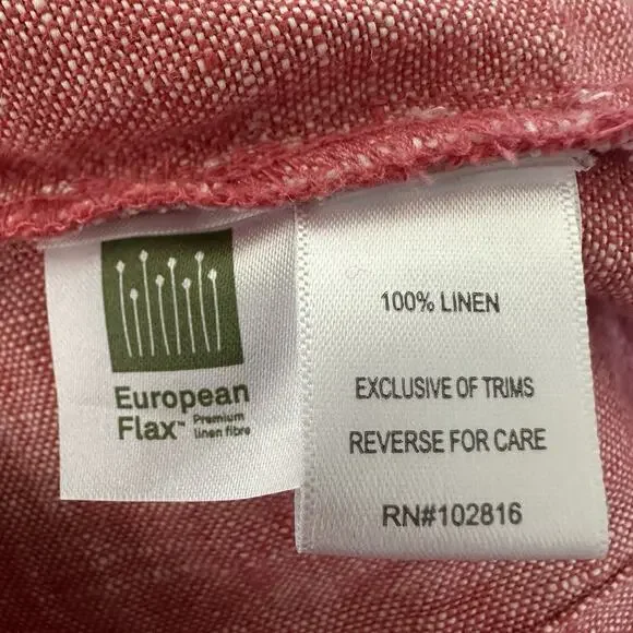 Garnet Hill Shirt Dress Women 10 Petite Classic Linen Flax Poppy Red Chambray - Picture 11 of 13